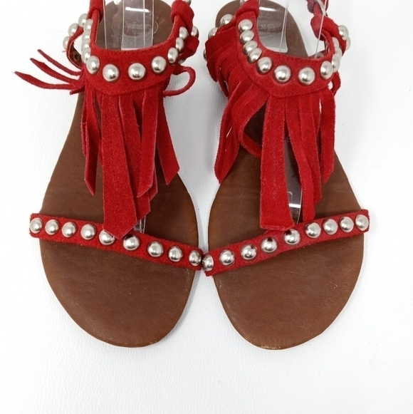 Jeffery Campbell Wink Red Suede Fringe Studded sandals, Women's Size 7. - Picture 6 of 13